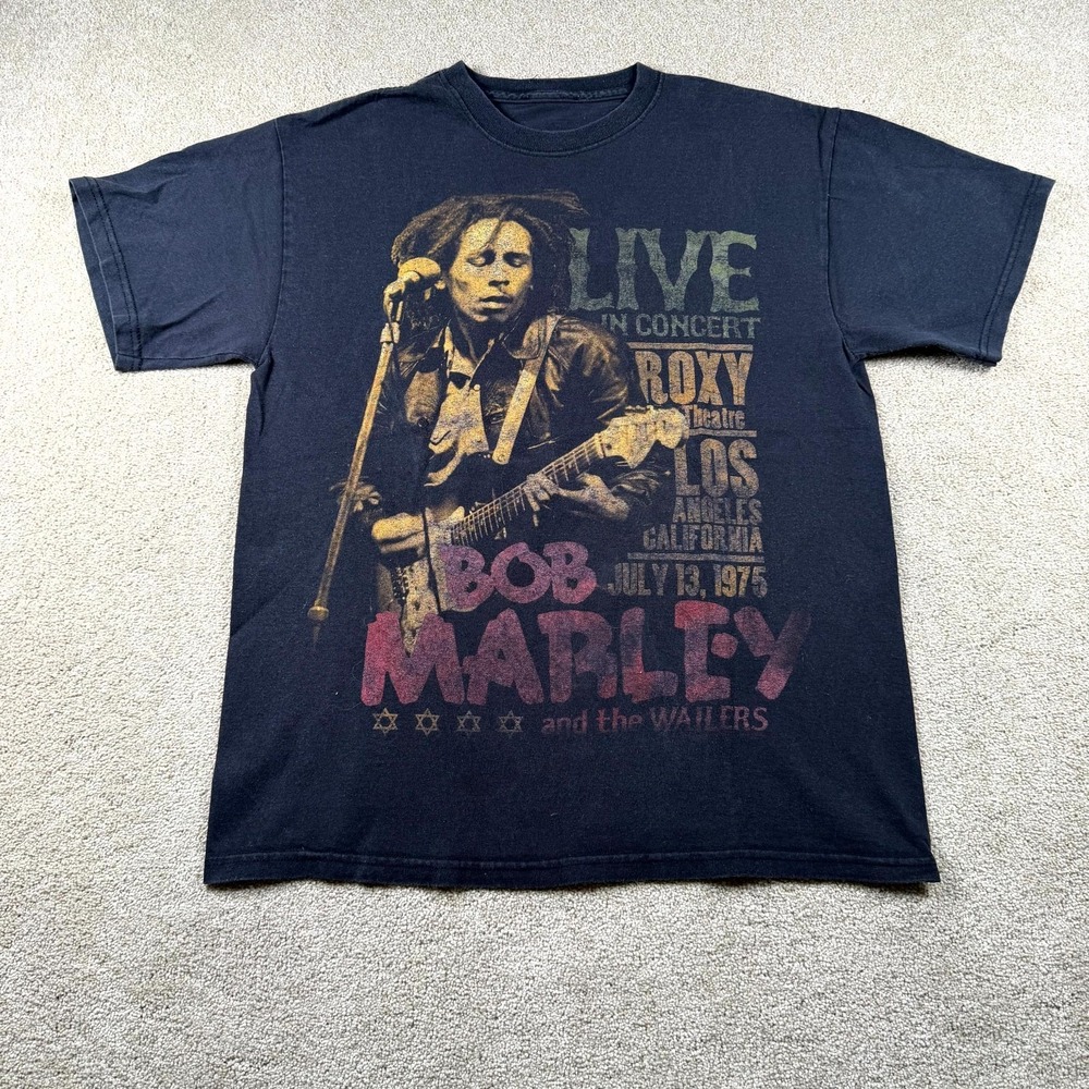 Vintage Bob Marley Wailers Live in Concert Roxy T Shirt Mens Black Graphic 90s